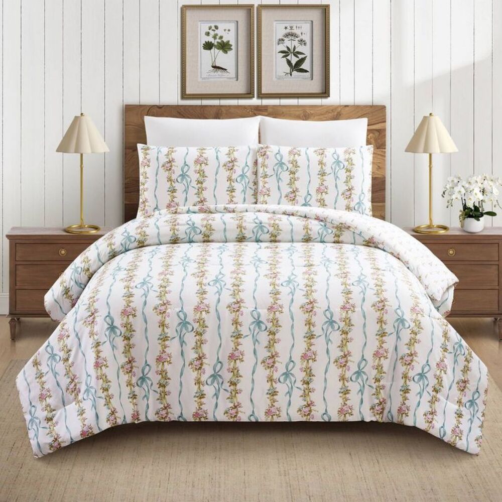 Modern Heirloom 3pc King Bow and Floral Comforter  Multicolored